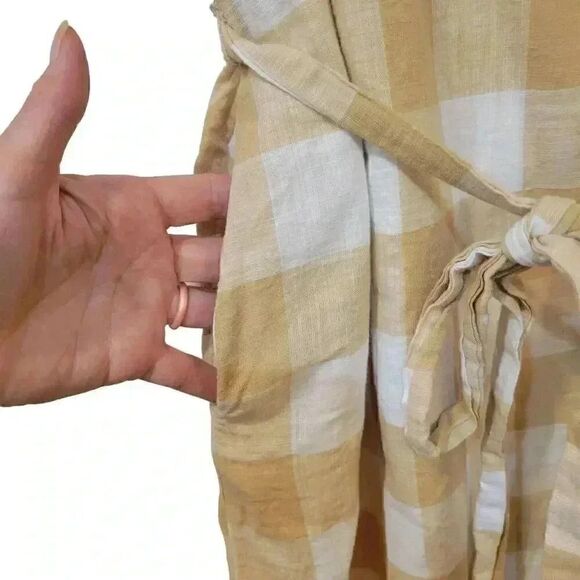 Who What Wear Women's Tan & White Cotton Large Gingham Checked Lined Dress w Ruf - Picture 7 of 14